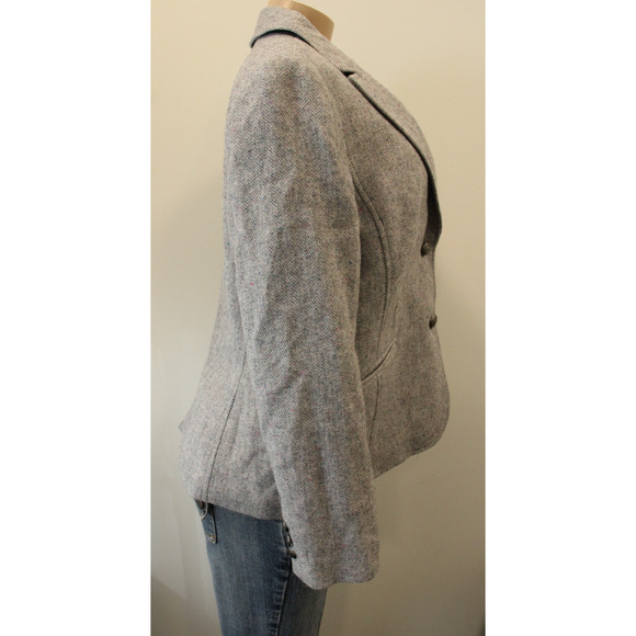 Talbots Blazer Womens 12 Gray Herringbone 2 Button Notch Lapel Formal Jacket - Picture 2 of 12